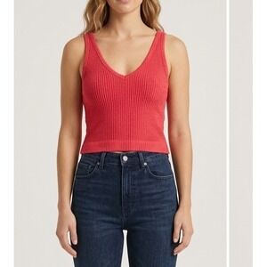 Urban Outfitters Out From Under Cropped Tank Top Womens S Red V-Neck Stretch